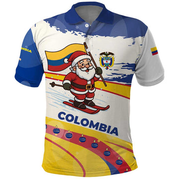 Colombia Christmas Polo Shirt with Santa Skiing Colombian Flag and Holiday Ornament TS04