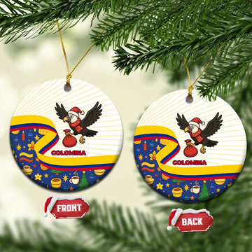 Colombia Christmas Ceramic Ornament with Santa Condor Gift Bag and Holiday Food Pattern TS04