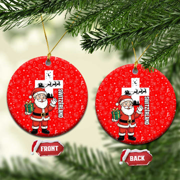 Switzerland Christmas Ceramic Ornament with Santa Sleigh Silhouette and Red Holiday Icon TS04