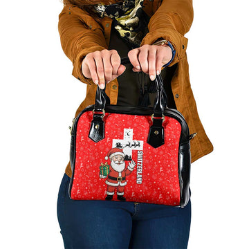 Switzerland Christmas Shoulder Handbag with Santa Sleigh Silhouette and Red Holiday Icon TS04
