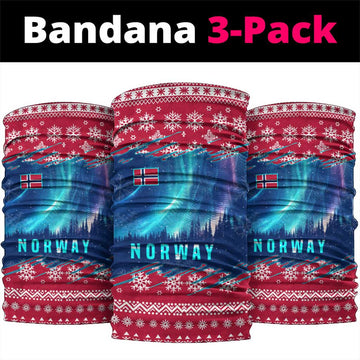 Norway Christmas Neck Gaiter with Northern Lights Snowflake Pattern and Nordic Forest TS04