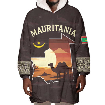 Mauritania Wearable Blanket Hoodie - Desert Sunset Camel Silhouette and Flag Accents TS04