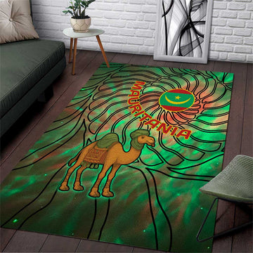 Mauritania Area Rug - Green Tie Dye Camel and Crescent Moon Flag Design TS04