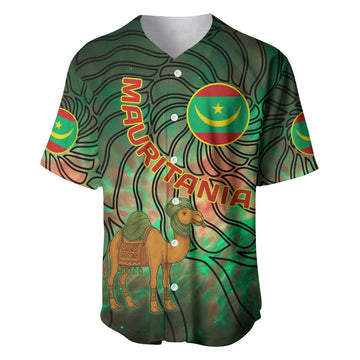Mauritania Baseball Jersey - Green Tie Dye Camel and Crescent Moon Flag Design TS04