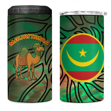 Mauritania 4 in 1 Can Cooler Tumbler - Green Tie Dye Camel and Crescent Moon Flag Design TS04