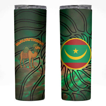 Mauritania Skinny Tumbler - Green Tie Dye Camel and Crescent Moon Flag Design TS04