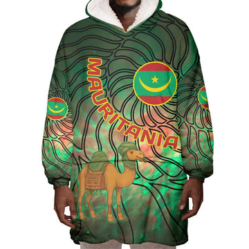 Mauritania Wearable Blanket Hoodie - Green Tie Dye Camel and Crescent Moon Flag Design TS04