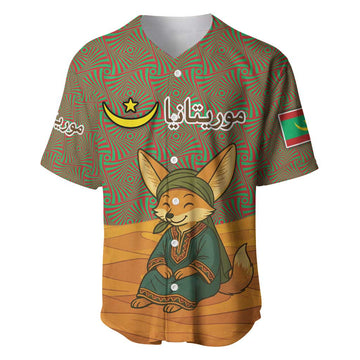 Mauritania Baseball Jersey - Cute Fennec Fox and Arabic Calligraphy Desert Design TS04