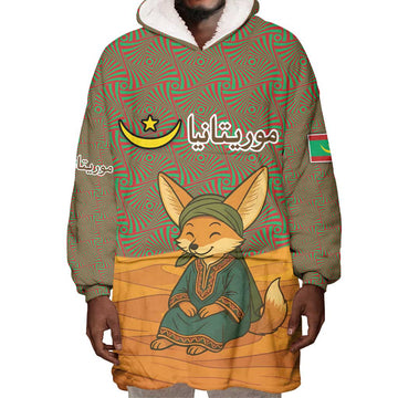 Mauritania Wearable Blanket Hoodie - Cute Fennec Fox and Arabic Calligraphy Desert Design TS04