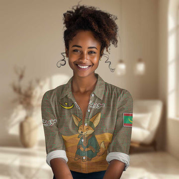 Mauritania Women Casual Shirt - Cute Fennec Fox and Arabic Calligraphy Desert Design TS04
