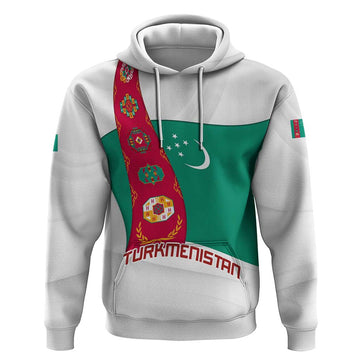 Turkmenistan Flag Hoodie with National Emblem and Carpet Stripe Design TS04