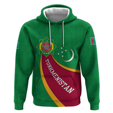 Turkmenistan Green Hoodie with Crescent Moon and State Emblem Design TS04
