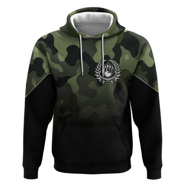 Camouflage Bowling Hoodie with Grunge American Flag and Pin Emblem in Military Green TS04
