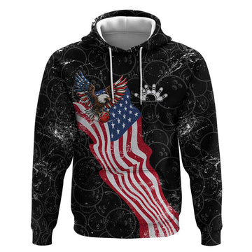 American Eagle Bowling Hoodie with Distressed Flag and Grunge Pattern in Red White and Blue TS04