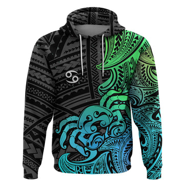 Zodiac Cancer Hoodie Polynesian in Gradient Blue TS04