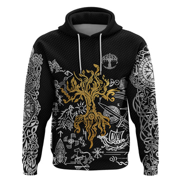 Viking Hoodie Yggdrasil Pattern And Ancient Rune TS04