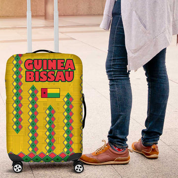 Guinea Bissau Luggage Cover with Yellow Tribal Geometric Design and National Flag TS04