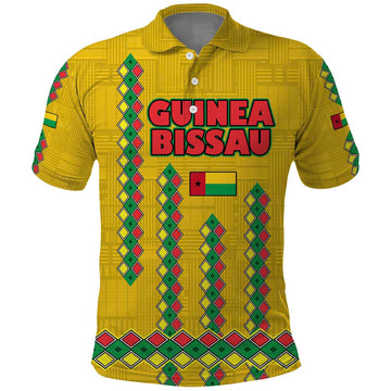 Guinea Bissau Polo Shirt with Yellow Tribal Geometric Design and National Flag TS04