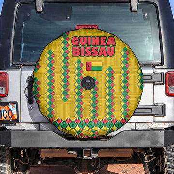 Guinea Bissau Spare Tire Cover with Yellow Tribal Geometric Design and National Flag TS04