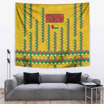 Guinea Bissau Tapestry Yellow Tribal Geometric Design and National Flag TS04
