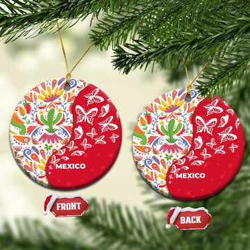 Mexico Christmas Ceramic Ornament with Butterfly Cactus and Colorful Floral Folk Art TS04