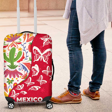 Mexico Christmas Luggage Cover with Butterfly Cactus and Colorful Floral Folk Art TS04