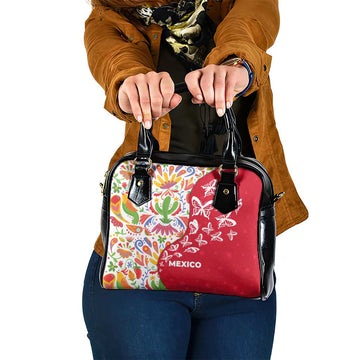 Mexico Christmas Shoulder Handbag with Butterfly Cactus and Colorful Floral Folk Art TS04