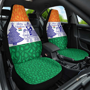 India Christmas Car Seat Cover with Elephant Santa Tree Design and Tricolor Holiday Pattern TS04