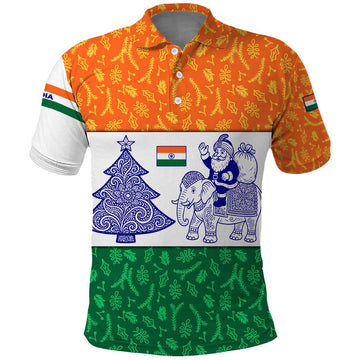 India Christmas Polo Shirt with Elephant Santa Tree Design and Tricolor Holiday Pattern TS04
