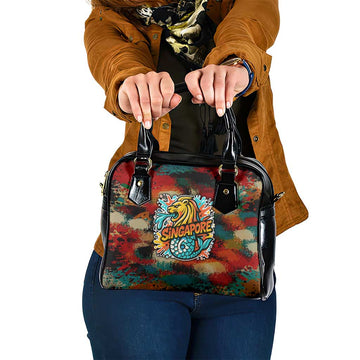 Singapore Merlion Shoulder Handbag with Graffiti Art Style and National Flag TS04