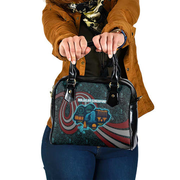Singapore Shoulder Handbag with National Icons and Majulah Singapura Script TS04