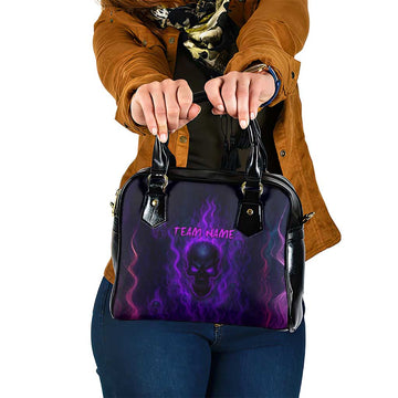 Custom Bowling Purple Flame Skull Shoulder Handbag Custom Team Name on Dark Background TS04