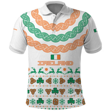 Ireland Christmas Polo Shirt with Celtic Knot Shamrock and Tricolor Holiday Pattern TS04