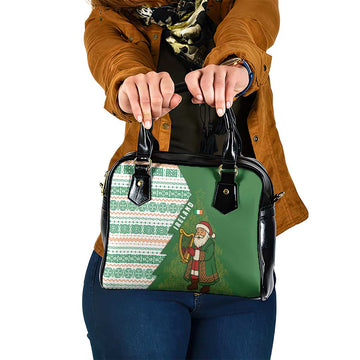 Ireland Christmas Shoulder Handbag with Celtic Harp Santa and Green Holiday Pattern TS04