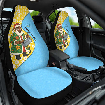 Saint Lucia Christmas Car Seat Cover with Steelpan Santa Floral Pattern and Flag TS04