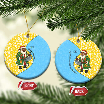 Saint Lucia Christmas Ceramic Ornament with Steelpan Santa Floral Pattern and Flag TS04
