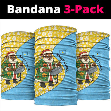 Saint Lucia Christmas Neck Gaiter with Steelpan Santa Floral Pattern and Flag TS04
