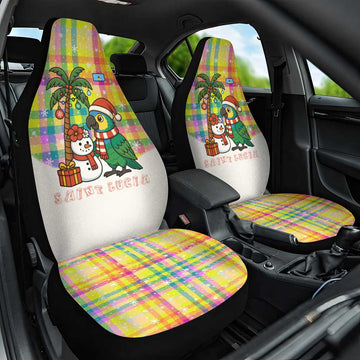 Saint Lucia Christmas Car Seat Cover with Parrot Palm Tree Snowman and Plaid Holiday TS04