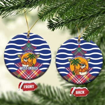 West Indies Christmas Ceramic Ornament with Tropical Snowman Palm Tree Gingerbread and Plaid Design TS04