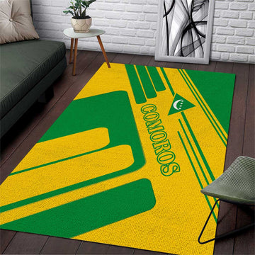 Comoros Flag Area Rug - Green and Yellow Design and National Emblem TS04