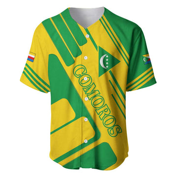 Comoros Flag Baseball Jersey - Green and Yellow Design and National Emblem TS04