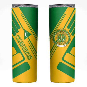 Comoros Flag Skinny Tumbler - Green and Yellow Design and National Emblem TS04