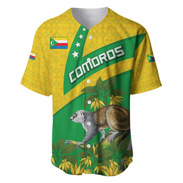 Comoros Baseball Jersey - National Flag Lemur Design and Ylang Ylang Flower Pattern TS04