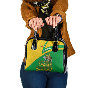 Comoros Shoulder Handbag with National Flag Lemur Design and Ylang Ylang Flower Pattern TS04