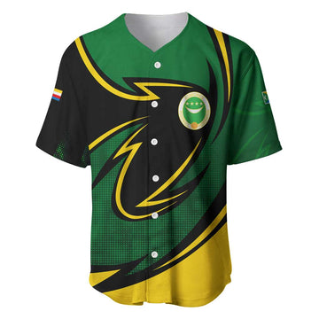 Comoros Baseball Jersey - Green Black Yellow Swirl Design and National Emblem Pattern TS04