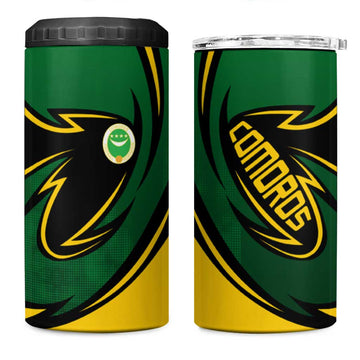 Comoros 4 in 1 Can Cooler Tumbler - Green Black Yellow Swirl Design and National Emblem Pattern TS04