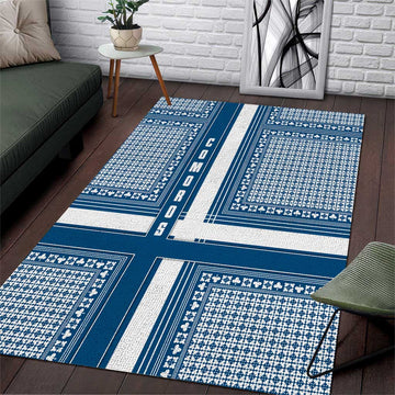 Comoros Area Rug - Blue and White Traditional Geometric Pattern and National Flag Detail TS04