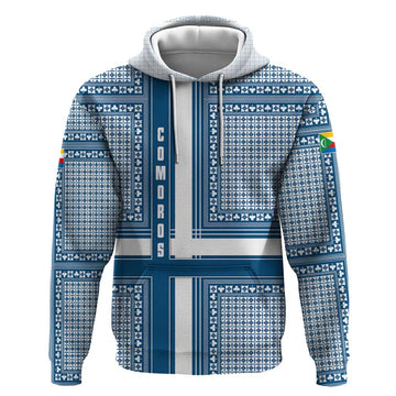 Comoros Hoodie with Blue and White Traditional Geometric Pattern and National Flag Detail TS04