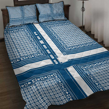 Comoros Quilt Bed Set - Blue and White Traditional Geometric Pattern and National Flag Detail TS04