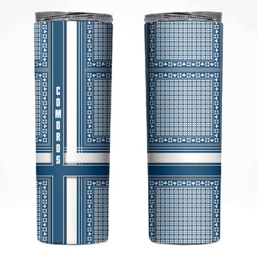 Comoros Skinny Tumbler - Blue and White Traditional Geometric Pattern and National Flag Detail TS04
